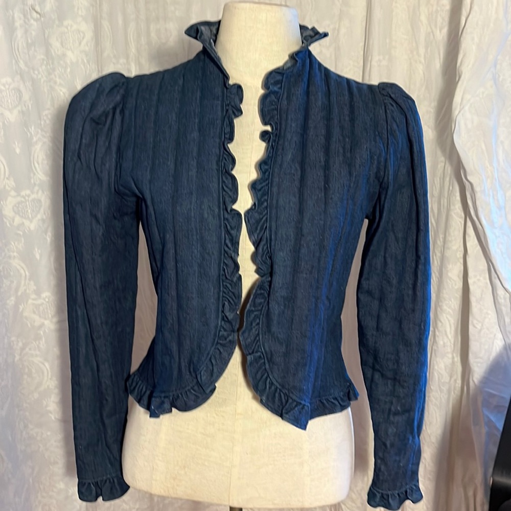 vintage denim quilted ruffled jacket